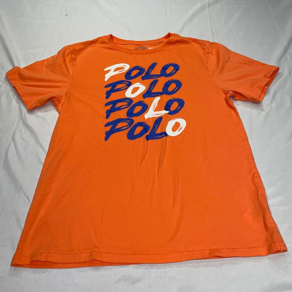 Polo Ralph Lauren Kids Orange Graphic T-Shirt‎ XL 18-20 Blue White Logo Tee